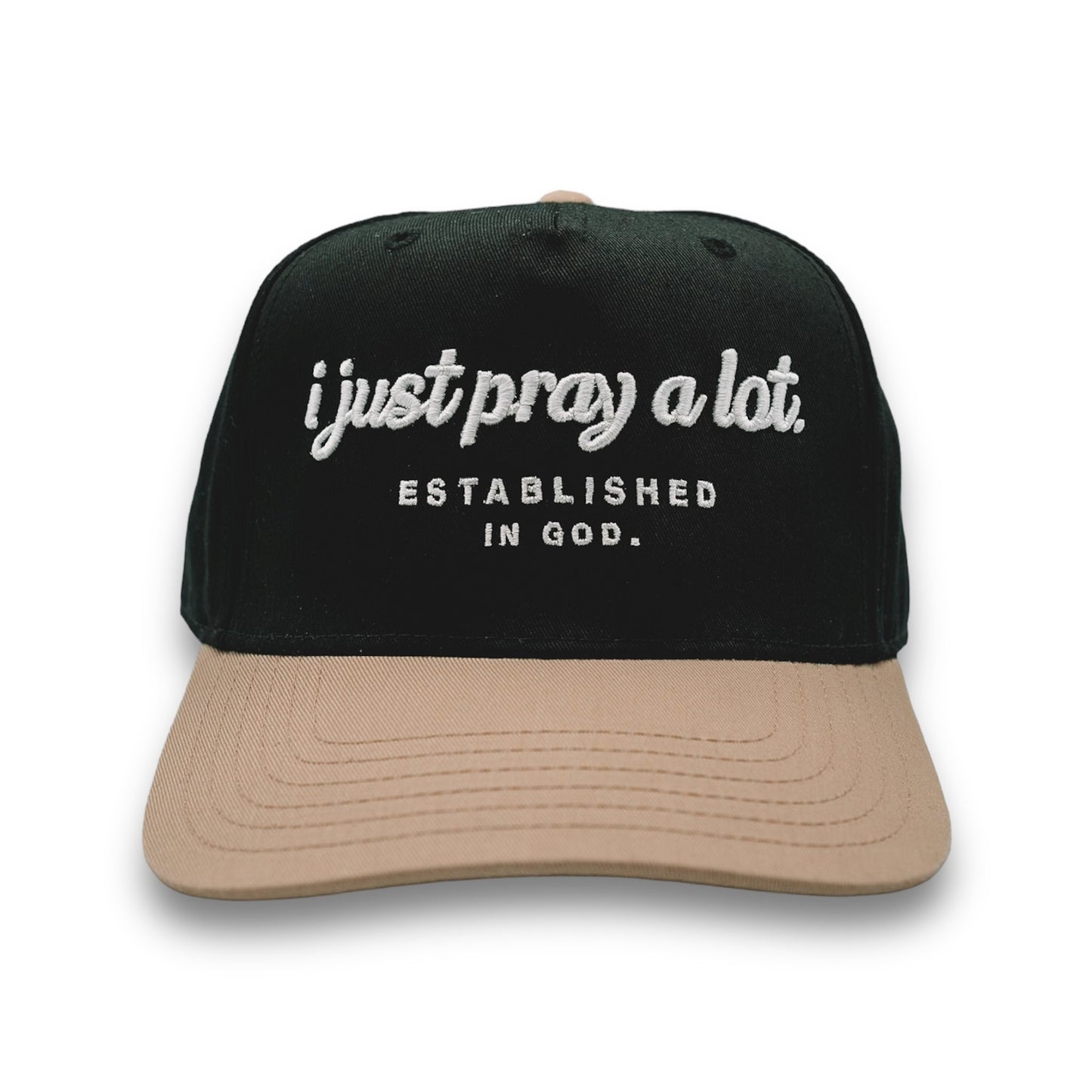 Pray A Lot. Signature Snapback // Black & Tan Hats Established In God