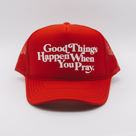 Good Things Trucker Classic Hats Established In God Red 