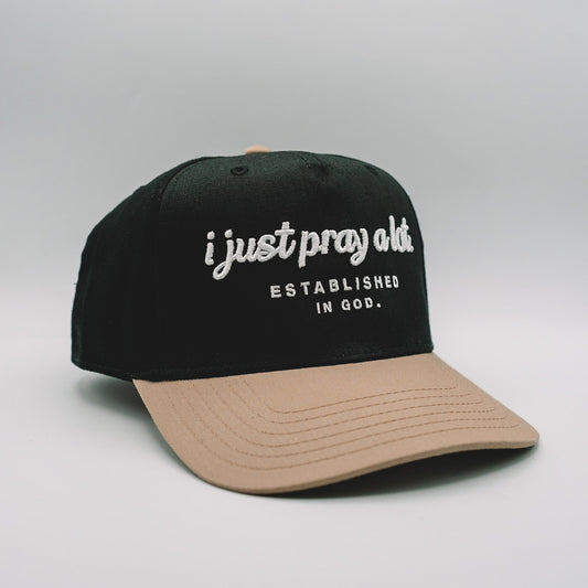 Pray A Lot. Signature Snapback // Black & Tan Hats Established In God 