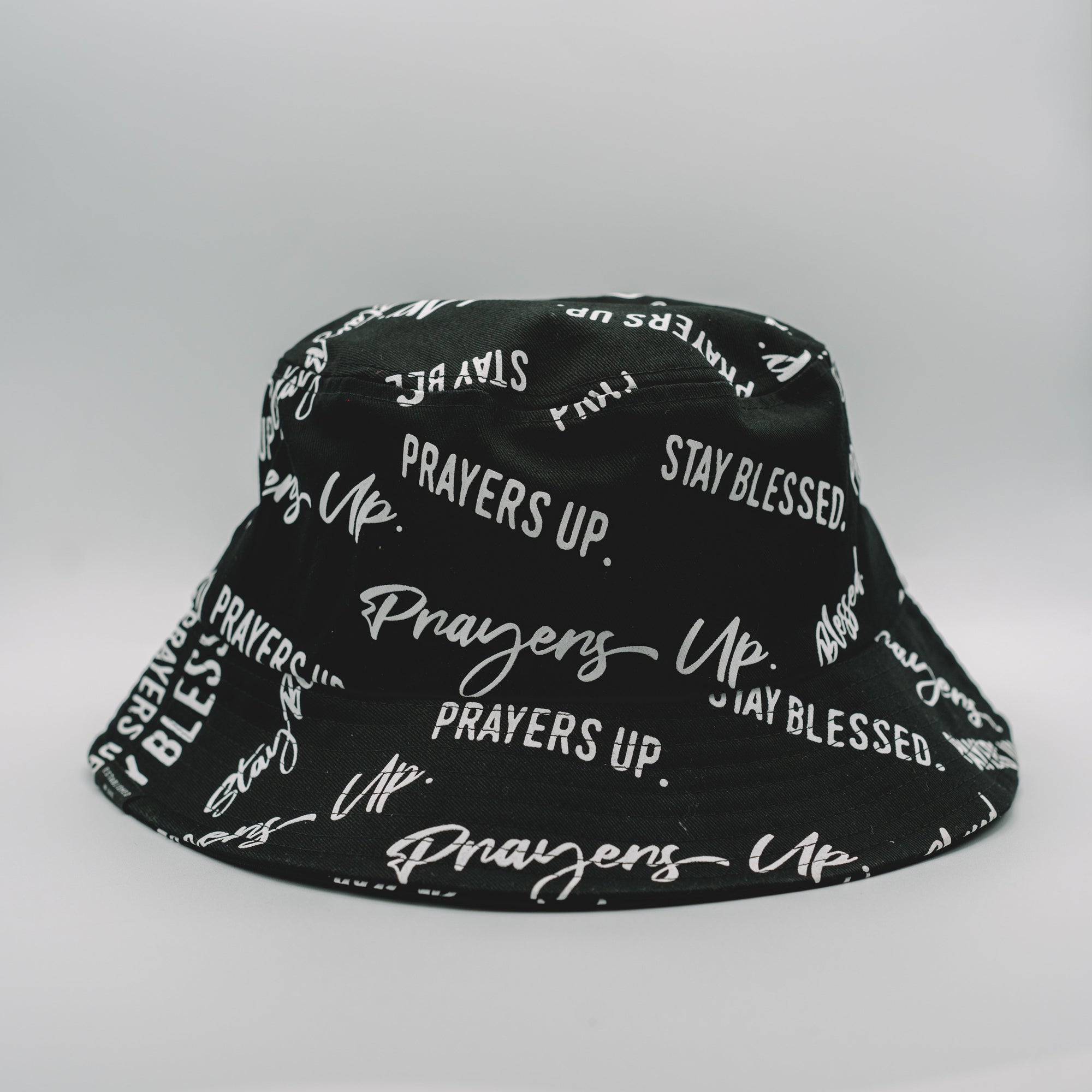 Stay Blessed. All Over Bucket Hat // Black Hats Established In God