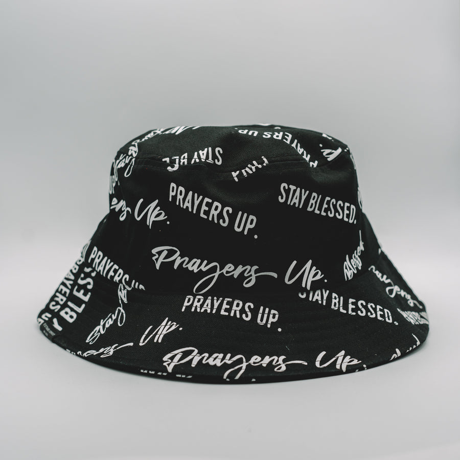 Stay Blessed. All Over Bucket Hat // Black Hats Established In God 