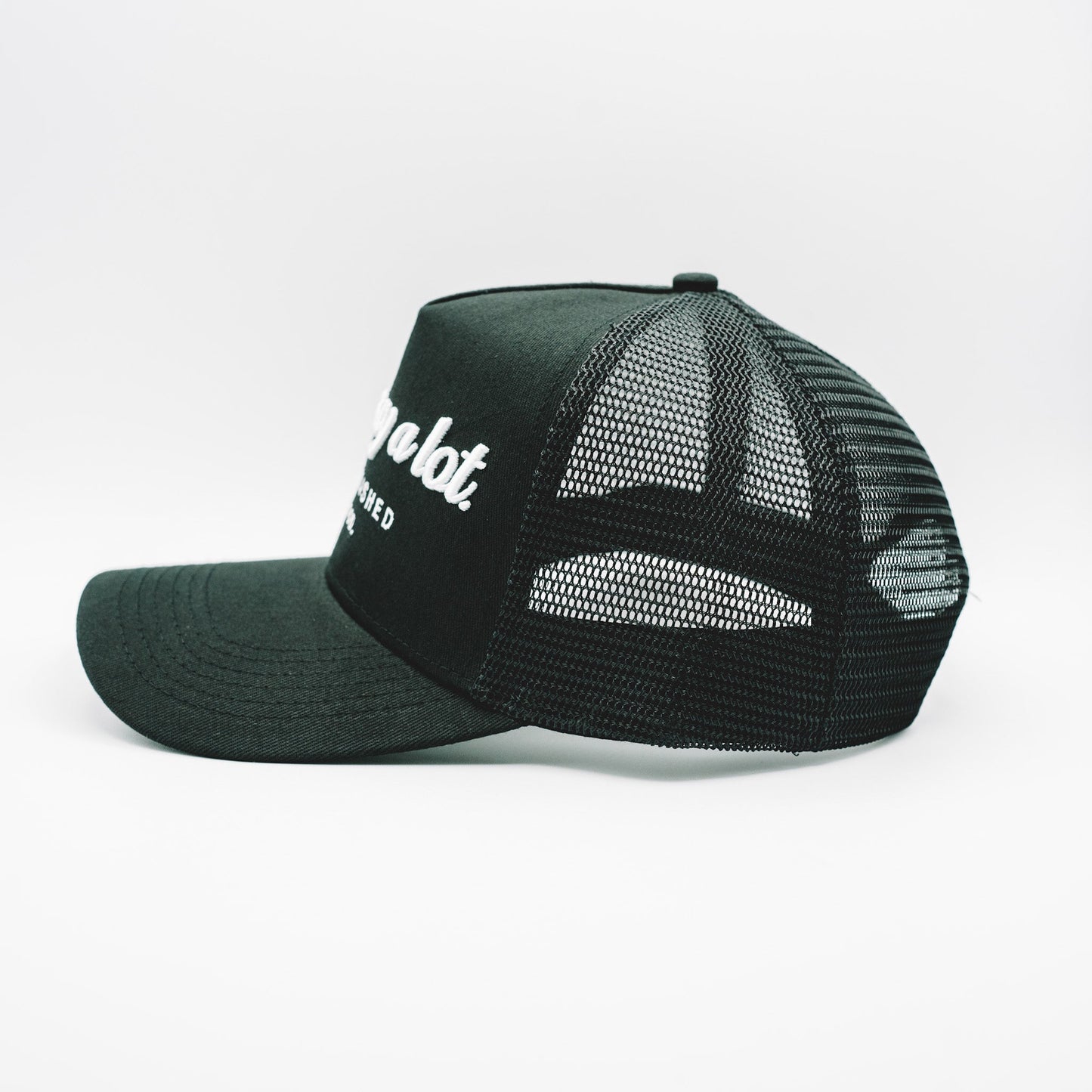 Pray A Lot. Signature Trucker // Black & White Hats Established In God 