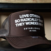 MORE LOVE. Trucker Hats Established In God Brown